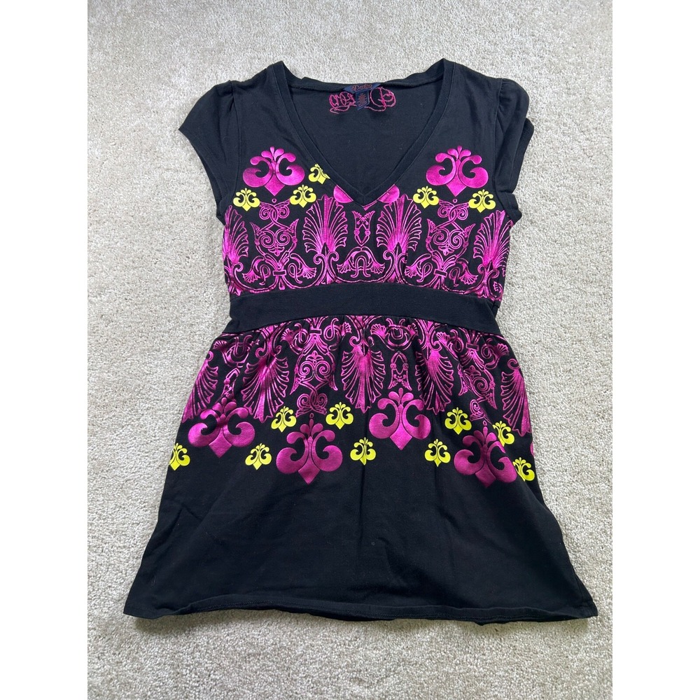 Dereon Womens‎ Size M Black Pink Babydoll Tshirt Y2K